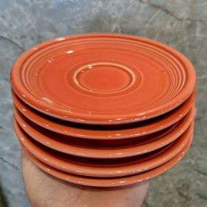 5 Fiestaware Persimmon Saucers, Small Plates, Peach Coral Fiesta Ware